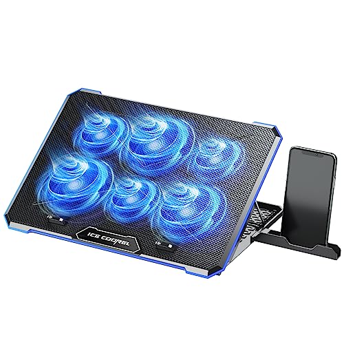 ICE COOREL Laptop Cooling Pad with 6 Cooling Fan, Laptop Cooler Fan with No Lights, Cooling pad for Laptop 15-17 Inches, Notebook Cooler Stand with 9 Height Adjustable, Cooler Pad for Lap or Desk Use - 100MM/3Fans