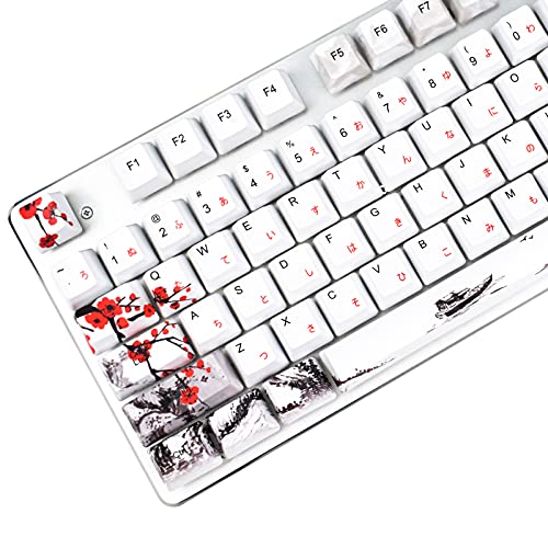 MOLGRIA Keycaps 110 Set for Full Size Mechanical Keyboard, Custom PBT OEM Profile Key caps Japanese Font with Keycap Puller for Cherry MX 104/87/71/61 60 Percent Keyboard(Plum Blossom) - Plum Blossom 110 JP