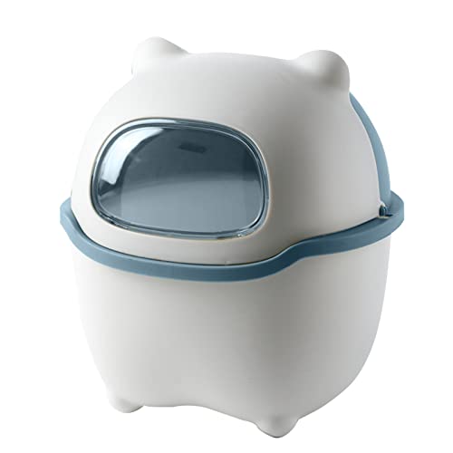 Benshukam Mini Desk Trash Can Flip Countertop Garbage Bin Small Trash Can Bathroom Trash Cans with Lids for Kitchens, Offices, Waste Basket for Dressing Table (Blue) - Blue