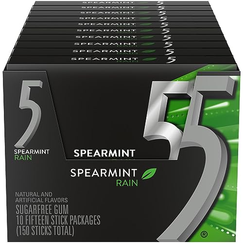 5 Gum Spearmint Rain Sugarfree Gum, 15 Piece (10 pack) - Spearmint Rain
