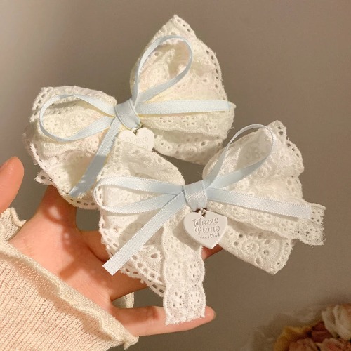 1 pair Sweet Lace Heart Hair Clips - 1pair blue