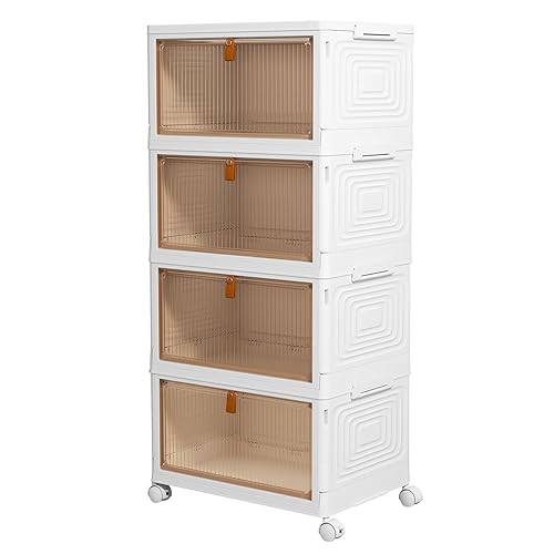 4 Tier Plastic Storage Bins with Lid 23QT, Stackable Storage Containers with Wheels, Folding Storage Boxes, Stackable Storage Bins, Closet Organizers and Storage for Living Room,Office,Dorm - 4-Tier 23QT