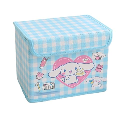 Bliqlriy Kawaii Collapsible Storage Bin, Cute Storage Box Foldable Baskets Office Desk Organizer Cute Room Decor - Blue