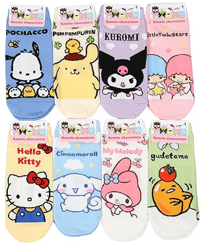 CUSTOMONACO Womens Sanrio Characters Cartoon Novelty Socks - One Size - Juicy Pang Pang 8 Pairs