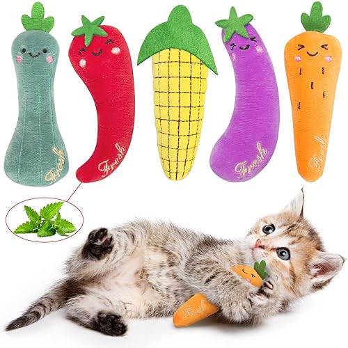 ETEKYER Catnip Cat Toys, Interactive Cat Chew Toys for Indoor Kittens Kitty, 5 Pack - Multi-color 5 Pack