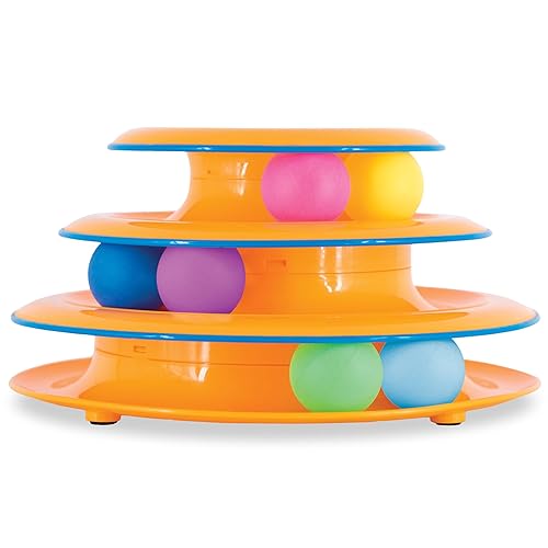Catstages Tower of Tracks Interactive 3-Tier Cat Track Toy with Spinning Balls, Orange - Tower Of Tracks
