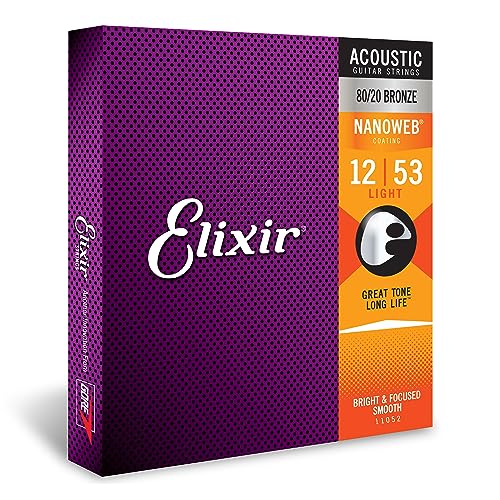 Cordes Elixir® en Bronze 80/20 pour guitare acoustique avec revêtement NANOWEB®, Light (.012-.053) - Light (12-53) - 1 Pack