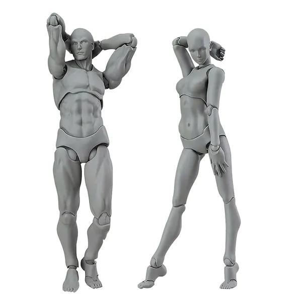 Artists Manikin Blockhead Jointed Mannequin Drawing Figures,Small Figure Model for Sketching, Painting, Drawing, Artist Male+Female Set - Gray Colored Version