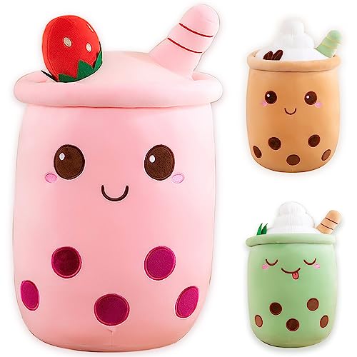 Bubble Tea Kuscheltier PlüSchtier XXL SüßE Kissen, Kawaii Bubble Tea Cup Plushie Stofftier Boba Teetasse PlüSch Spielzeug Deko (Rosa, 23cm) - Rosa - 23cm