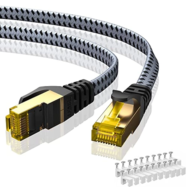 ARISKEEN Cat 8 Ethernet Cable 25 FT, Nylon Braided High Speed Cat8 Network LAN Patch Cord, 40Gbps 2000Mhz Shielded RJ45 Flat Internet Cable in Wall, Indoor & Outdoor for Modem/Router/PC/Xbox (Grey)
