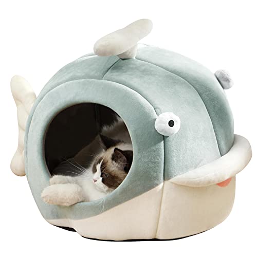 Cat Beds for Indoor Cats - Cat Bed Cave with Removable Washable Cushioned Pillow, Calming Cozy Soft Cat Cave, Cute Friendly Dolphin Cat Houses for Indoor Cats No Deformation Pet Bed, L - Large - Green