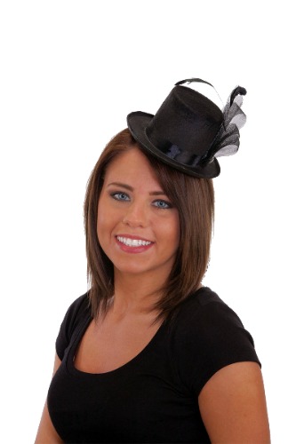 Felt Topper Ribbon, Feather & Pearl Stud Mini Top Hat 24608