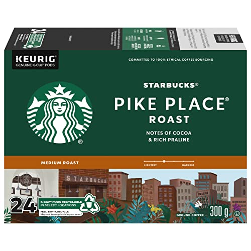 Starbucks Pike Place Medium Roast K-Cups, Single Serve Keurig Compatible Coffee Pods for Keurig Brewers - 24 Capsules - Pike Place - 24 Count (Pack of 1)