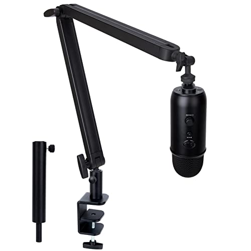 SUNMON Boom Arm with Detachable Riser - Metal Mic Arm, Hidden Cable Management, Stable Desk Clamp, Rotatable Foldable Microphone Arm, 1/4’’ 3/8’’ 5/8’’ Adapter Compatible with Blue Yeti and Most Mic - Heavy duty boom arm