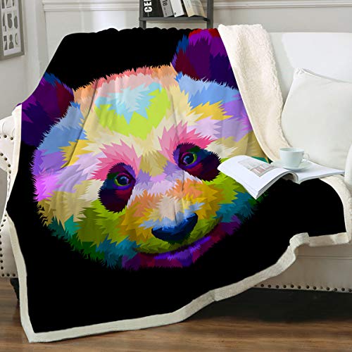 Sleepwish Panda Fleece Blanket Colorful Pop Art Pink Purple Blue Green Yellow Sherpa Reversible Lightweight Throw Blanket Kids Teens Birthday Gifts (50" X 60")