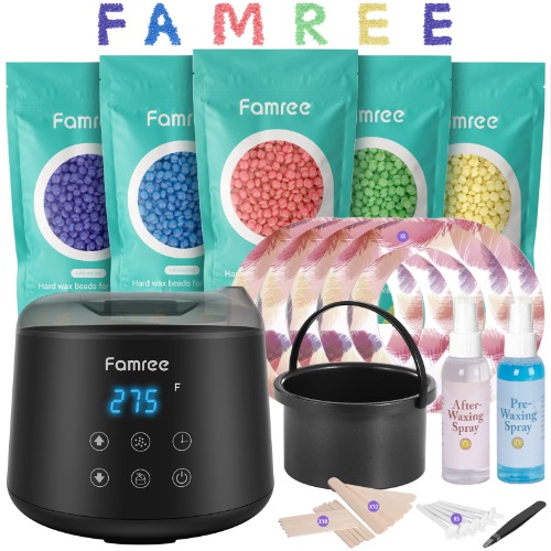 (2023 New) Famree Waxing Kit - Professional Non-Stick Pot Wax Warmer, Wax Heater Hair Removal Kit with LED Disply/Touch Screen for Sensitive Skin&All Hair Types