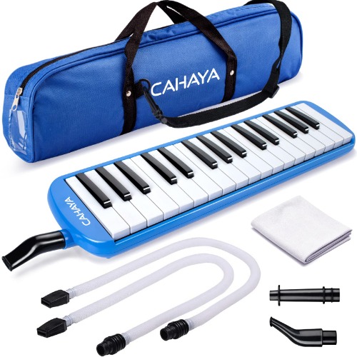CAHAYA Melodica 32-Key Piano Style Portable with Plastic Flexible Long Pipe Short Mouthpiece and Carrying Bag for Music Lovers Beginners Kids Blue CY0050-2 - 32-blue