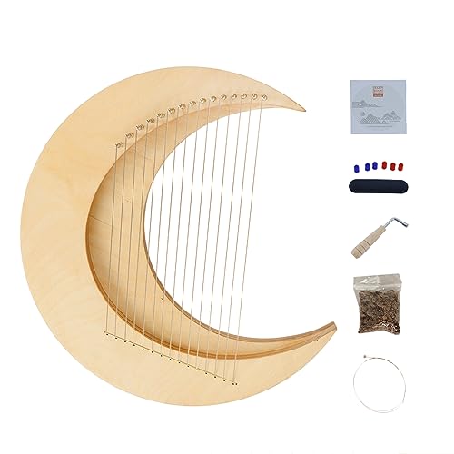 ExGizmo Lyre Harp,15 Metal Strings,Harp Autoharps Lyre Humanized Design of The Moon Harps, Traditional Classic Stringed Instruments with Performance Package, Tuner, Spare Strings