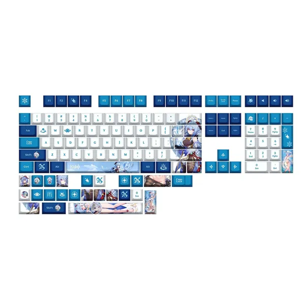 Genshin Impact Ganyu Keycap Set - 132 PBT Dye Sublimation Key Caps Set For Mechanical Keyboard Cherry Profile, Custom Ganyu Genshin Keycap