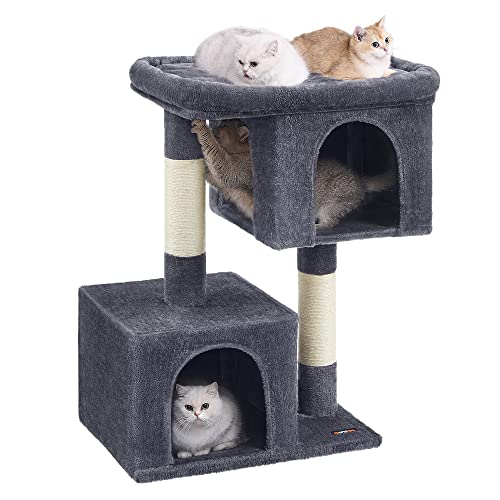 Feandrea by SONGMICS HOME, Cat Tree, 39.8-Inch Cat Tower, XL, Cat Condo for Extra Large Cats up to 44 lb, Large Cat Perch, 2 Cat Caves, Scratching Post, Smoky Gray UPCT614G01 - XL (26.8"L x 18.9"W x 39.8"H) - Smoky Gray