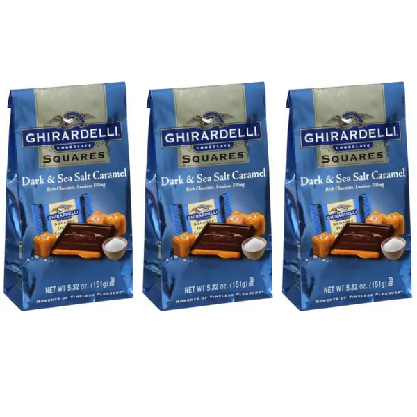 Ghirardelli Dark & Sea Salt Caramel Chocolate Squares, 5.32 oz - Pack of 3 - 