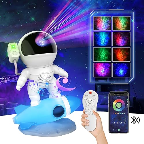 SUPPOU Astronaut Galaxy Projector, Star Projector with Speaker, 4K HD Smart Night Light Kids with RGB Adjustment/White Noise/Bluetooth/Timer /Play Music, Christmas, Birthday Gifts, Room Decor