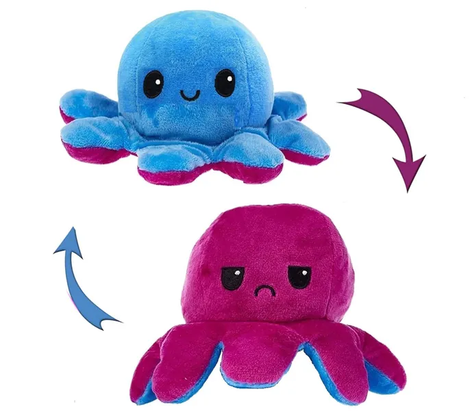 ROMESA Style 2 Octopus Plush Toy for Kids Boys Girls Double-Sided Reversible Octopus Plush Octopus Reversible Plushie Baby Toys Gifts for Kids Mood Octopus (Blue-Purple)