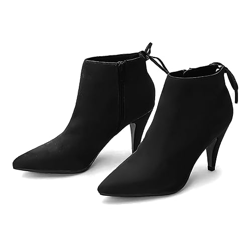 Womens Pointed Toe Heels Ankle Booties Kitten Stiletto Bowtie Strappy Fall Dress Boots Shoes - 8.5 - Black