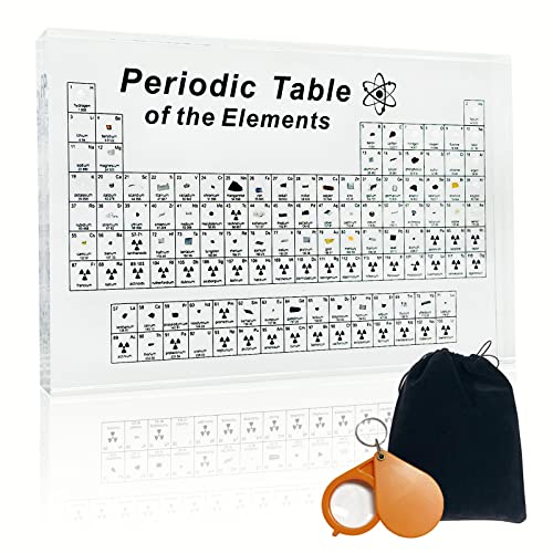 Periodic Table with Real Elements Inside, Acrylic Periodic Table with Flannel Bag, Large Periodic Table of Elements, Chemistry Gifts for Kids Adults Teacher(8.3" x 5.5") - Large