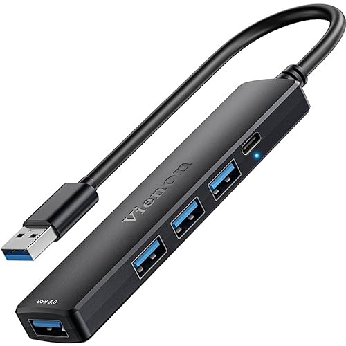 5-Port Powred USB 3.0 Hub, USB Extender USB Splitter with 5V USB-C Power/Data Port, USB Extender for A Port Laptop, PC, PS4/5, Xbox, Car and More