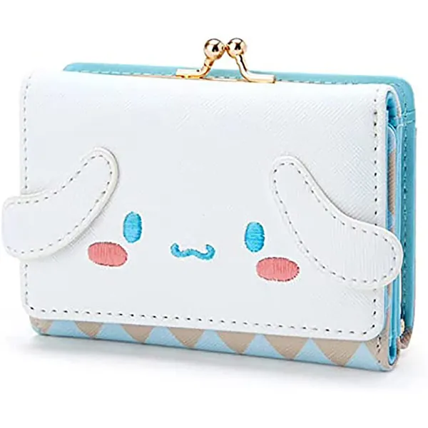 Cute Fashion Cartoon Character Small Wallet Short Ladies Wallet Leather Tri-fold Wallet Money Bag(White) - White