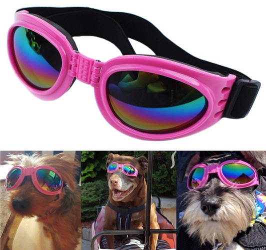 QUMY Dog Goggles Eye Wear Protection Waterproof Pet Sunglasses for Dogs About Over 15 lbs (Pink)
