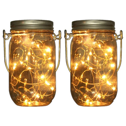 2x LED Solarglas - LED Solar Einwegglas aus Echtglas mit 20 LEDs warmweiß inkl. Akku - 2 Gläser im Set Gartenlampe Solarlampe Solar-Laterne (2x Solarglas)