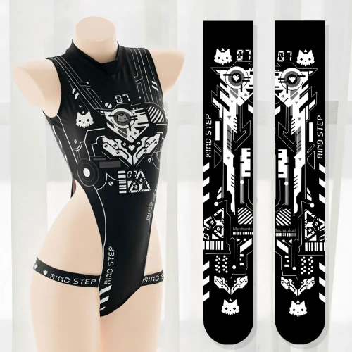 Punk Anime Girls Dark Cyber Mechanical Cat Kawaii Cosplay Sukumizu Women Costumes Swimwear Sport Bodysuit Stocking Lingerie Set - AliExpress 