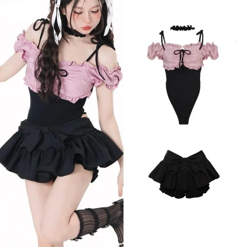 2023 Summer Pink Elegant Y2k Crop Tops + Mini Skirts 2 Piece Dress Set Women Outwear Even Party Clothing Fashion Stuis Korean - AliExpress 