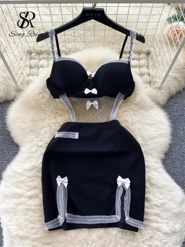SINGREINY Strap Mesh Lingerie Mini Nightdress Ladies Lace Bow Design Sexy Short Dress Split Backless Sheer Nightwear - AliExpress 