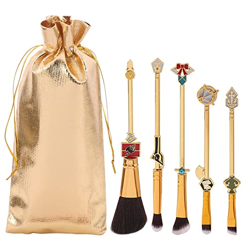Anime Fairy Tail Makeup Brush - 5Pcs Anime Makeup Brushes Kit Cosmetic Anime Peripheral Metal Handle Brush Set Makeup Brush Tool Set for Women Drawstring Bag Included (Fairy Tail) - Fairy Tail