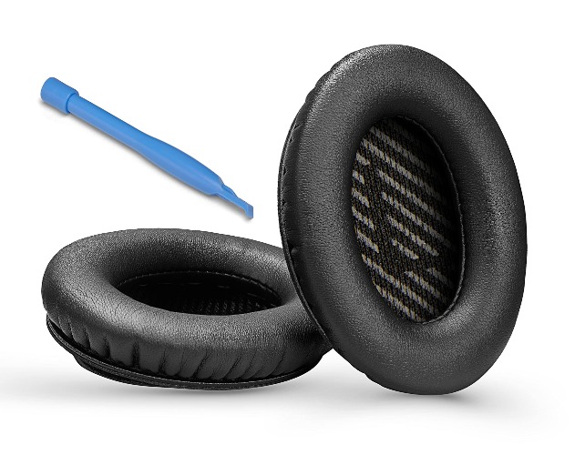 Replacement Ear Cushions for Bose Quiet Comfort 35 (QC35) and QuietComfort 35 II (QC35 II) Headphones. Complete with QC35 Shaped Scrims with 'L and R' Lettering (QC35/QC35 II Ear Pads, Black)