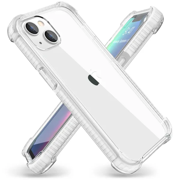 Hython Case for iPhone 13 Case Clear, Hard PC Back Soft TPU Bumper Edge Cover, Slim Thin Shockproof Drop Protection Reinforced Corners Full Body Protective Phone Case for Women Men, White