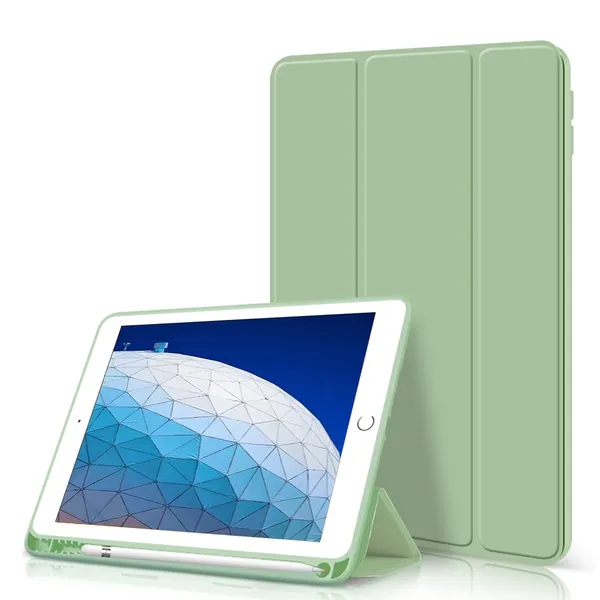 kenke Case for iPad Air 3 10.5" (3rd Gen) 2019,Light Weight Trifold Smart Case with Pencil Holder,Soft TPU Back Cover[Full Body Protective] with Auto Sleep/Wake for iPad 10.5 Inch Air 3,Green