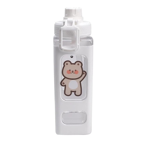 HLLK Kawaii Bear Water Bottle With Straw Sport Plastic Portable Square Drinking Bottle For Girl, white, 700ML - 700ml White