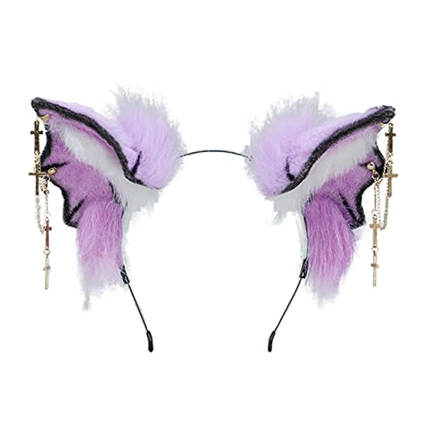 Faylay Dog Ear Women Faux Fur Headband Cosplay Headwear Animal Ears - Purple