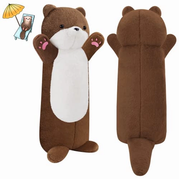 Gisqis Long Otter Plush Pillow, 25.2" Weighted Stuffed Animal Giant Otter Pillow Big Cute Sea Otter Body Plushies Soft Embrace Toys Birthday Gifts for Kids Brown - Brown Otter - 25INCH