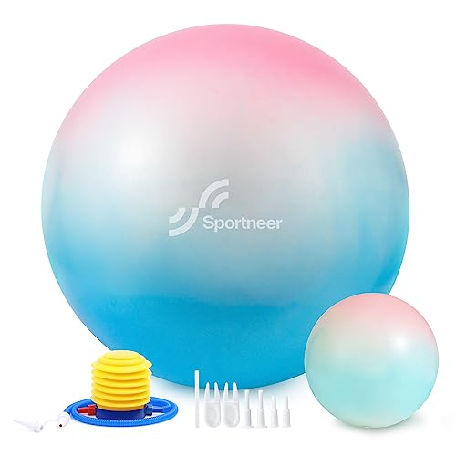 Sportneer Exercise Ball - Extra Thick Yoga Ball with Barre Ball and Quick Pump - Anti-Burst and Slip Resistant Fitness Ball Chair for Balance, Home Gym, Stability, Pregnancy and Physical Therapy - 25.6inch - Pink Blue