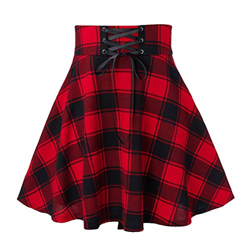 IDEALSANXUN Gothic Plaid Mini Skirts for Women 2024 Short High Waist Plaid Skirts - Plaid Red - Medium