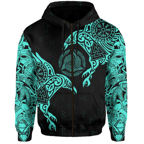 YCYR 3D Gedruckte Nordic Viking Yggdrasil Und Ravens Tattoo Trainingsanzug Hoodie, Unisex Langarm Streetwear Casual Hooded Pullover Sweatshirt - L Light Blue Zipper