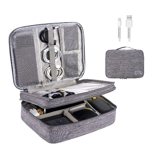 OrgaWise Kabeltasche Kabelorganizer Kabel Etui Elektronik Zubehör Organizer Tasche Universaltasche für Bag Accessories Handy Ladekabel, Powerbank, USB Sticks, SD Karten, 3layer,grau - Grau-3layer Kabeltasche