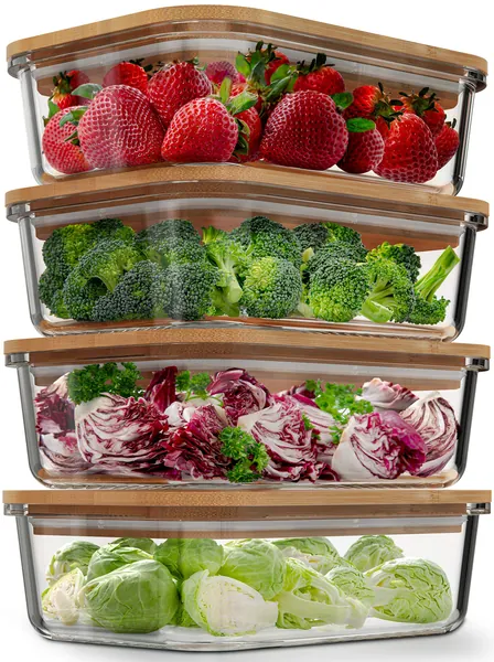 Glass Food Storage Containers with Bamboo Lids (4 Pack, 36 Ounce) Eco Friendly Meal Prep Containers Airtight – Plastic Free, BPA Free - 