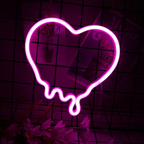 ENUOLI Herz Neonschilder, rosa Herz Neon Lampe Pink LED LED NEINLICHE LICHT NACHT LICHT für Schlafzimmer USB/Batteriebedienung Herz Nachtlichter für Wand Home Kinderzimmer Geburtstag Party Bar Dekor - Pink-heart