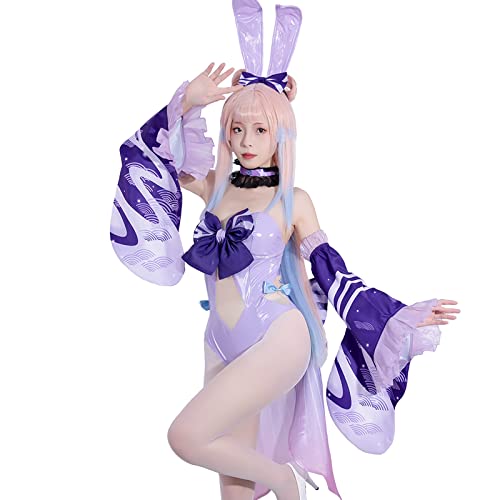 CR ROLECOS Genshin Impact Cosplay Costume Outfit Halloween Party Suit - Small - Purple Kokomi Bunny